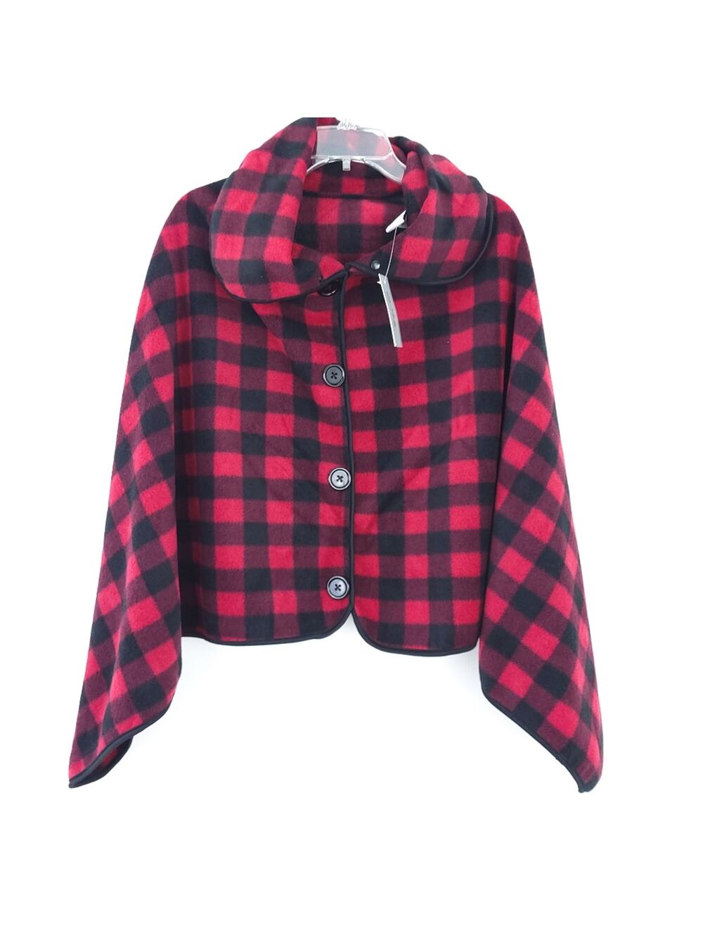NEW Le Moda Buffalo Plaid Fleece Cape Small-Medium Red Black Check Plaid Holiday